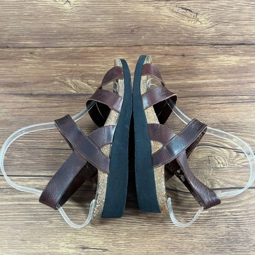 Naot Brown Leather Embossed Strappy Sandals